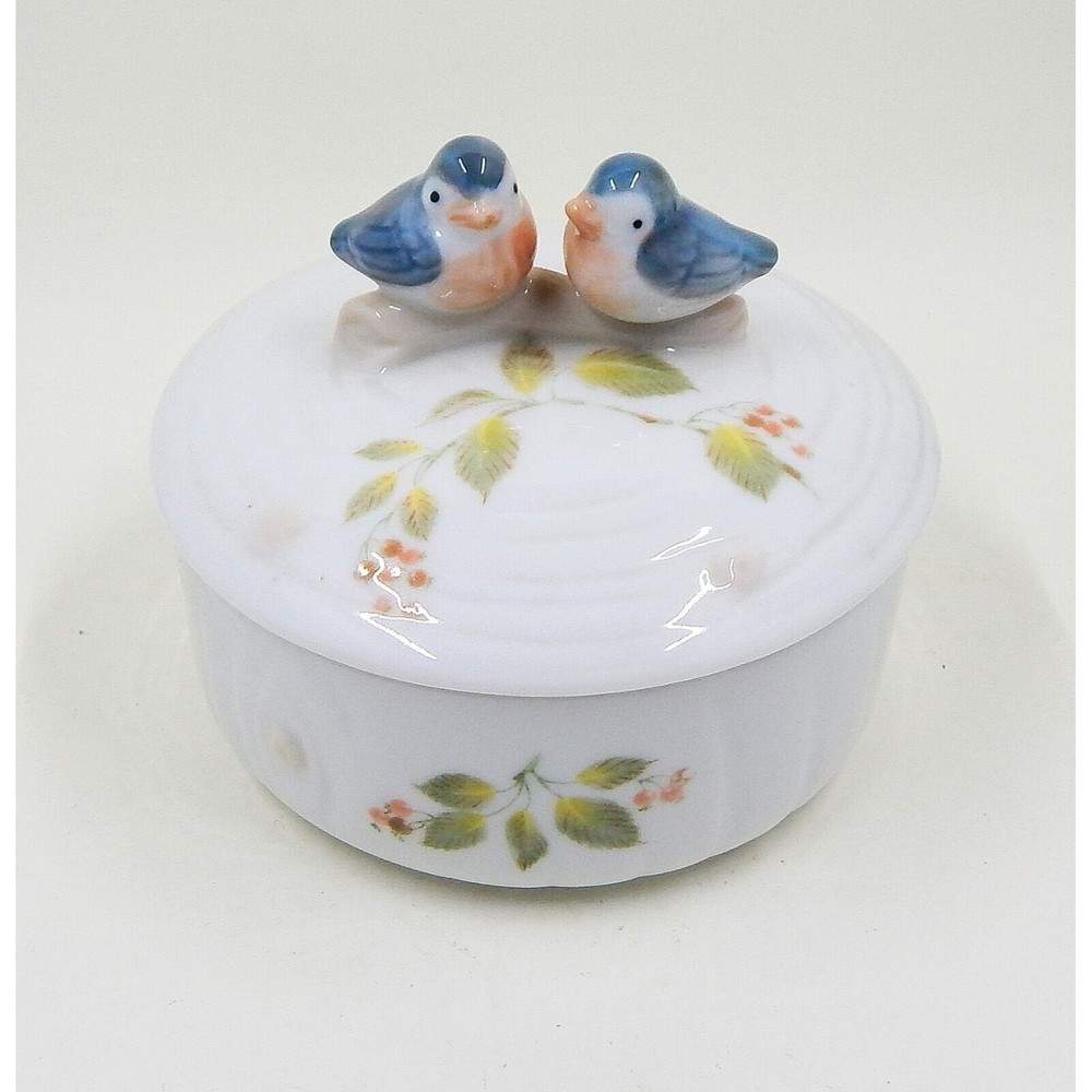 Takahashi Bluebird Porcelain Lidded Trinket Powder Dresser Box